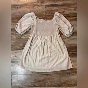 100% Linen Peasant Smocked Mini Dress